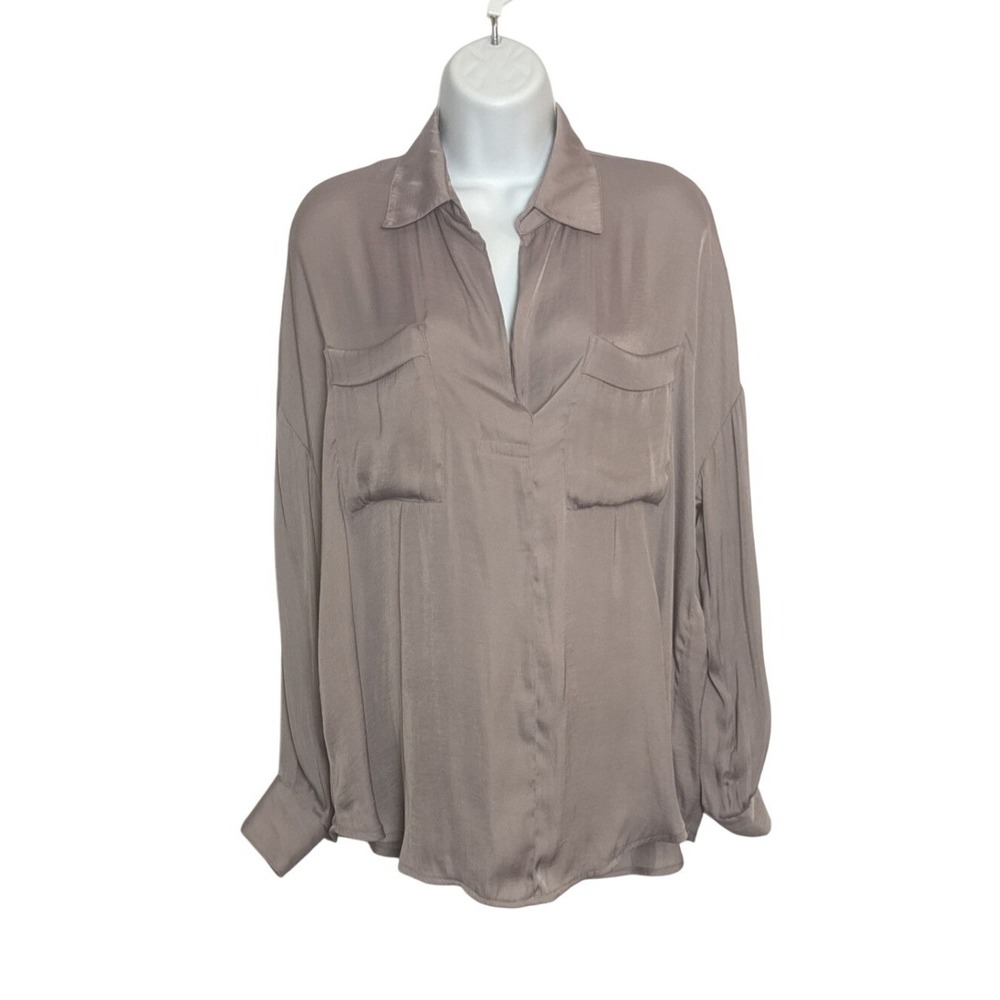 Free People Womens XS Blouse Top Silky Satin Quiet Luxury Going Out Career